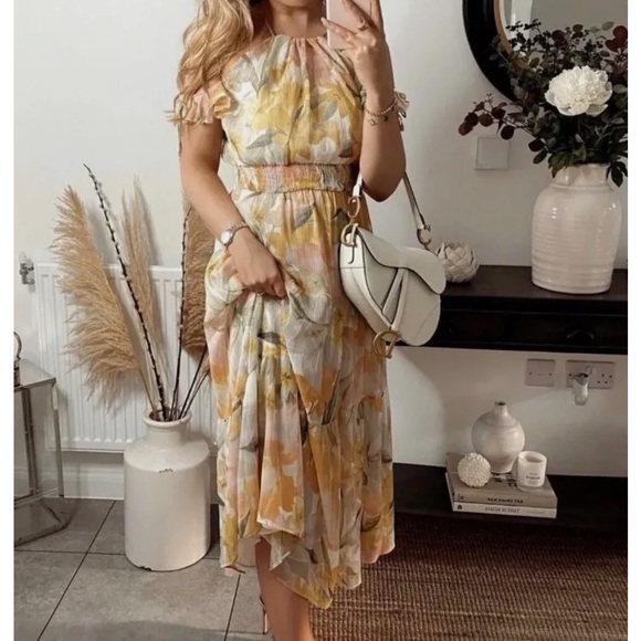 Zara metallic thread ruffled floral midi dress - Picture 12 of 16